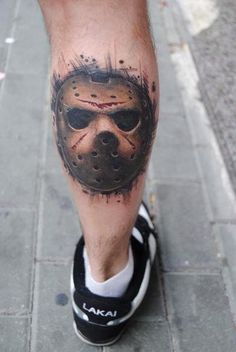 a person with a mask on their leg