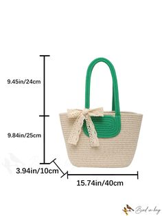 BirdinBag - Elegant Twilly Scarf-Adorned Resort Tote Bag Green Summer Satchel With Adjustable Strap, Green Satchel With Adjustable Strap For Summer, Green Pouch Satchel For Summer, Green Large Capacity Satchel For Summer, Large Capacity Green Satchel For Summer, Green Shopping Bag With Braided Handles, Green Shopping Bags With Braided Handles, Summer Green Bags With Braided Handles, Green Pouch Bag With Braided Handles