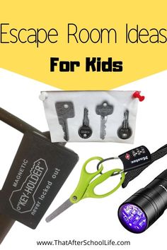 an assortment of items that include flashlights, keys and other things to use for the escape room