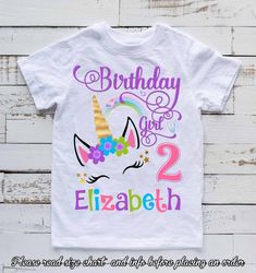 a birthday shirt with the number two on it and an image of a unicorn's head