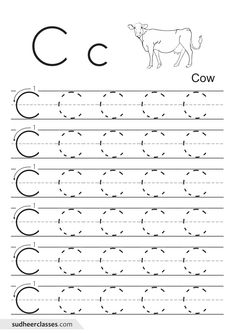 the letter c is for cow worksheet with an uppercase and lowercase