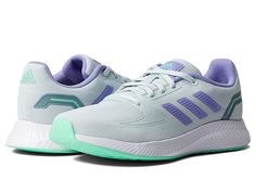 adidas Kids Runfalcon 2.0 (Little Kid/Big Kid) - Girl's Shoes : Blue Tint/Light Purple/Pulse Mint : Built for performance, the adidas Kids Runfalcon 2.0 shoes will keep your energetic kiddo wrapped in unbelievable comfort with fast-paced styling. Low profile for mobility. Secure lace-up closure. Floating three stripes branding. Textile and synthetic upper. Textile lining and removable insole. Protective bumper toe. Synthetic rubber outsole. Imported. Measurements: Weight: 7 oz Product measuremen Stripes Branding, Adidas Kids, Girls Shoes Kids, Shoes Blue, Synthetic Rubber, Fast Paced, Big Kid, Free Kids, Blue Shoes