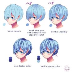 the different types of blue hair for anime characters and their names in english or japanese