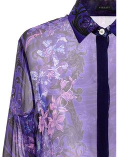 100% silk Luxury Silk Shirt With Floral Print, Luxury Silk Summer Blouse, Luxury Silk Blouse For Summer, Luxury Formal Tops With Floral Print, Luxury Floral Print Tops For Formal Occasions, Elegant Floral Print Shirt For Party, Elegant Floral Print Party Shirt, Designer Formal Shirt With Floral Print, Designer Silk Shirt With Floral Print