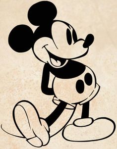 a drawing of mickey mouse sitting on the ground