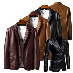 Top Rated Mens Faux Leather Blazer Jacket Casual PU Suit Coat Soft Leather Coat Outwear, Jackets Business Leather Jacket With Pockets For Fall, Leather Jacket With Pockets For Business In Fall, Business Fall Biker Jacket With Pockets, Fall Leather Blazer With Pockets, Faux Leather Blazer With Pockets, Fitted Faux Leather Long Coat, Fitted Long Faux Leather Coat, Fitted Long Coat In Faux Leather, Double-breasted Leather Jacket With Pockets For Winter