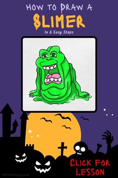 an image of a cartoon character with the title how to draw a slimer in 6 easy steps