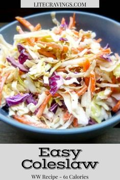 a blue bowl filled with coleslaw and carrots