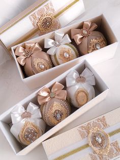 two boxes filled with different types of decorative items