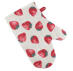 the oven mitt has strawberries on it