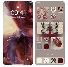 the back and side of an iphone case with different images on it, including a woman's face