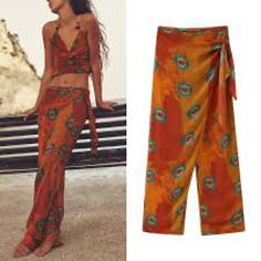 Size Medium : Waist: 15.5" / Hip: 21.5" / In-Seam: 31" Geometric Printed Pareo Pants With Knotted Made Of Chiffon Fabric. Semi-Sheer, Unlined, And Side Zip Closure. Outer Shell: 100% Viscose Casual Multicolor Two-piece Bottoms, Two-piece Spring Vacation Bottoms, Spring Two-piece Wide Leg Bottoms, Summer Printed Wide Leg Sets, Casual Summer Sets With Straight Pants, Trendy Summer Sets With Wide Legs, Spring Vacation Sets With Straight Pants, High Waist Harem Pants For Summer Vacation, Wide Leg Two-piece Party Bottoms