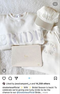 the bride t - shirt is on display next to other clothing and accessories for her wedding day