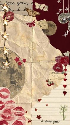 an altered collage with stars, hearts and other things on it's paper