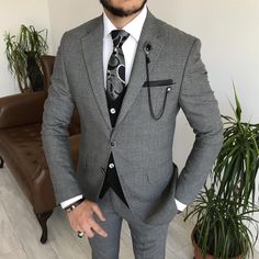 Bojoni Cagliari Grey Slim-Fit Suit 3-Piece