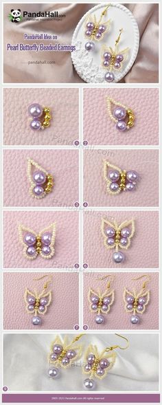 the instructions for how to make beaded butterfly brooches with pearls and beads