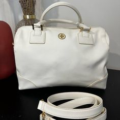 Like New Tory Burch Bag, Comes With Dust Bag Shown In Photo And Attachable Shoulder Strap. White Bag. Satchel Handbag, Tory Burch Bags, Tory Burch Bag, Satchel Handbags, White Bag, Tory Burch, Satchel, Dust Bag, Shoulder Strap