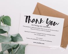 a thank card with the words, thank you for being my customer on it next to a plant