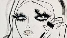 a drawing of a woman's face with black and white makeup