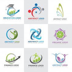 the logos for various businesses are shown in different colors and shapes, including an arrow