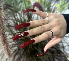 90s Nails, Long Red Nails, Grunge Nails, Nails Only, Unique Acrylic Nails, Square Acrylic Nails