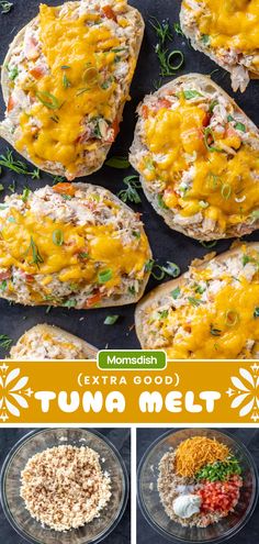 an image of tuna melts with cheese on top and other ingredients to make them