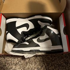 Black And White Dunks Brand New Never Worn Nike Panda High, Black And White Dunks, Nike Dunk High Black White, White Dunks, Shoes Color, Kids Shoes, Kids Shop, Black White, Brand New