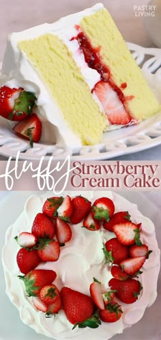 a slice of strawberry cream cake and the whole cake Strawberry Torte Cake, Cake Picnic, Whipped Cream And Strawberries, Strawberry Cream Cake, Cream And Strawberries, Strawberry Cream Cakes, Strawberry Dessert Recipes, Cakes Recipes, Gateaux Cake