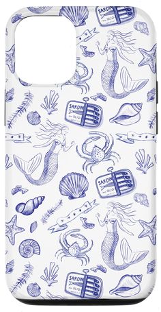 PRICES MAY VARY. Preppy pattern with shells, sardine tin, mermaids, fish, crab, coral in Blue and White watercolor. Euro Summer. Two-part protective case made from a premium scratch-resistant polycarbonate shell and shock absorbent TPU liner protects against drops Printed in the USA Easy installation Blue And White Watercolor, Sardine Tin, Preppy Coastal, Shell Print, Mermaid Shell, White Watercolor, Euro Summer, Blue Cases, Iphone 15 Pro