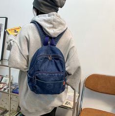 Main Material: Denim canvas Size Length (cm) Length (in) Width (cm) Width (in) Height (cm) Height (in) 25x10x30 25 9.8 10 3.9 30 11.8 Casual Large Capacity Backpack For Spring, Casual Denim Blue Backpack For Daily Use, Casual Denim Blue Backpack, Casual Denim Blue Standard Backpack, Casual Blue Backpack, Denim Blue Backpack With Pockets For Daily Use, Denim Blue Cotton School Backpack, Denim Blue Backpack For Everyday And Back To School, Daily Use Denim Blue Backpack With Pockets