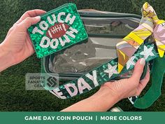 These coin pouches are the perfect accessory for your game days and will look super cute in your coordinating stadium bag!  The touchdown football pouches go perfectly with our sequin crossbody game day straps! *Please note, this is for the Coin Pouch only, all other items pictured are sold separately* Details: 5" L x 3.5" H  "Touchdown" pouch: sequin & beaded with zipper closure "Game Day" pouch: beaded with zipper closure Check out our other game day accessories and stadium bags here: https:// Football Bags, Game Day Bag, Sports Chic, Football Accessories, Stadium Bag, Clear Purses, Swag Bag, Clip Wallet, Sport Chic