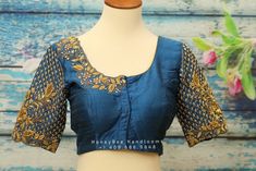 Indian Saree blouse | Indiandesigner blouse | designer blouse | blue sareeblouse | blue blouse | HoneyBeeHandlooms Blue Padded Blouse Piece For Wedding, Traditional Blue Padded Choli, Designer Blue Art Silk Blouse, Blue Wedding Saree With Padded Blouse, Blue Art Silk Blouse With Cutdana Detail, Blue Art Silk Blouse With Cutdana, Traditional Blue Saree With Padded Blouse, Blue Padded Blouse Traditional Wear For Wedding, Bollywood Saree With Padded Blouse In Blue