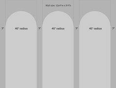 the size and width of an arch window with four arches on each side, in different sizes