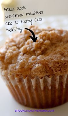 a close up of a muffin on a plate with the words, these apple cinnamon muffins are so tasty and healthy