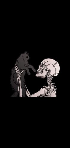 a skeleton and a bear are facing each other