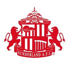 the sunderland logo is shown in red and white, with two lions on it