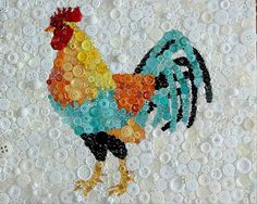 a colorful rooster made out of buttons