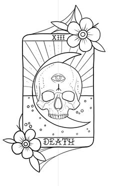 a coloring page with a skull and flower