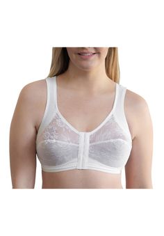 Inner crisscross back support panels promotes better posture and reduces strain on shoulders and backFlexible side-support boning | Plus Size Women's Front Closure Back Support Bandeau Bra by Rago in White (Size 48 C) Posture Bra, Front Closure Bra, Support Bra, Bandeau Bra, Better Posture, Soft Cup Bra, Longline Bra, Back Support, Swimsuits For All