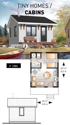 the tiny house plans are designed to look like it is floating on water and has two levels