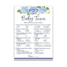 baby trivia with blue flowers on it