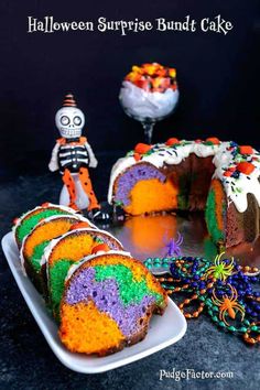 a halloween surprise bundt cake on a plate