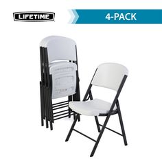 4 - pack folding chairs with padded seat and backrests, black / white