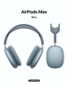 the airpods max blue headphones are shown with an earpiece attached to it