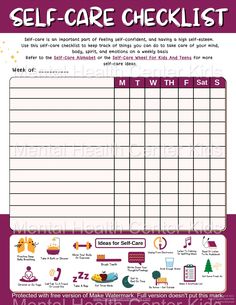 Self-Care Checklist for Self-Esteem Worksheet for Kids and Teens Self Care Wheel