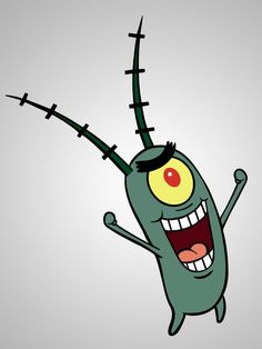 an animated cartoon character with spikes on his head and eyes, holding two hands up in the air