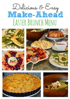 an easter brunch menu is shown with eggs, carrots and other foods