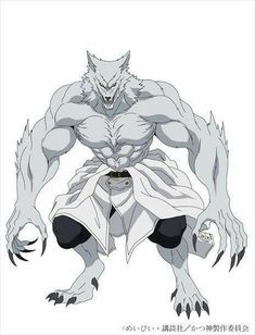 an anime character with large claws and big eyes, wearing a white coat and black shorts