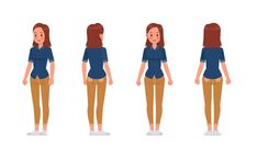 a woman in different positions to show how she's going from the waist up to the