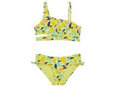 Seafolly Kids Lemon Soda Asymmetrical Bikini Set (Big Kids) - Girl's Swimwear Sets : Lemon Soda : Seafolly Kids brings you the Lemon Soda Asymmetrical Bikini Set, a perfect pair to style your poolside look. Top: Asymmetrical shoulder straps with cut-out detailing on the sides; Allover printed design; Cropped silhouette; Cut-out at hem seam. Bottoms: Elasticized waistband; Allover printed design; Shirring on the sides with tie closure. 91% nylon, 9% elastane. Hand wash, lay flat to dry. Imported. Lemon Soda, Tommy Hilfiger Kids, Crop Bra, Swimwear Sets, Swimwear Girls, Silhouette Cut, Free Kids, Printed Design, Big Kids